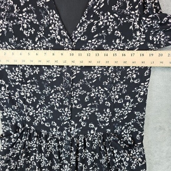 Garnet Hill Dress Womens Size 10 Black Floral Crepe Drop Waist Pockets Button - Picture 5 of 8